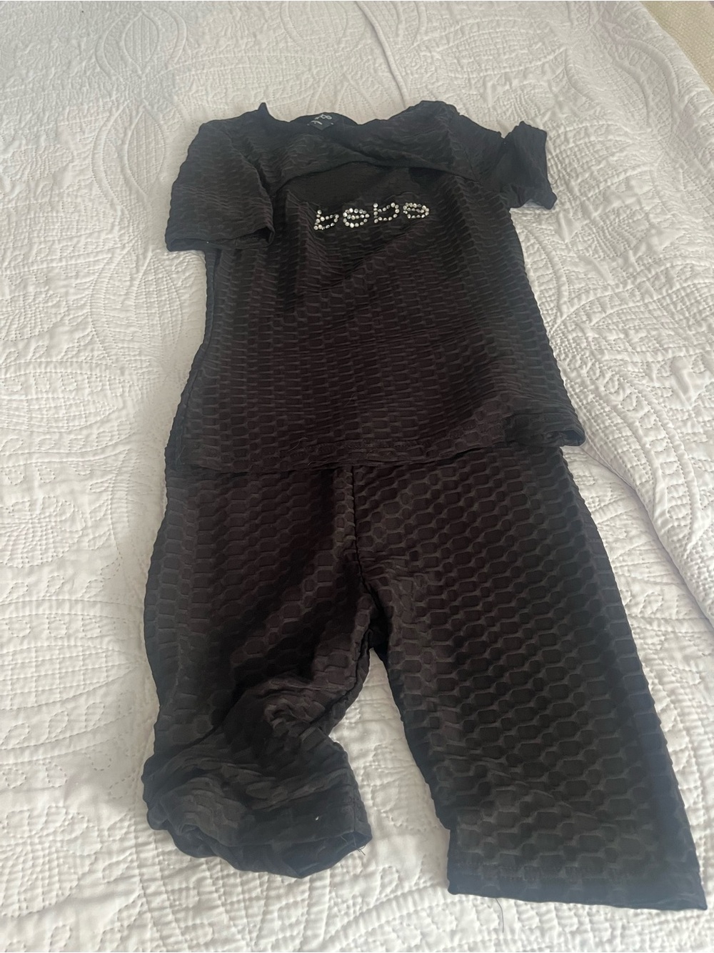 bebe Black Short 2 piece set with Embellished Logo